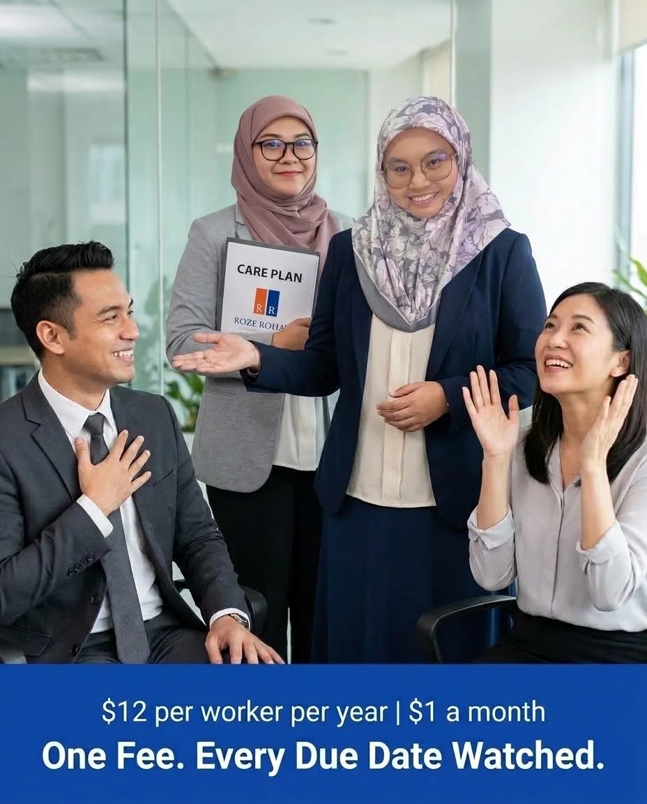 Happy employers with an RREA consultant holding a Careplan folder