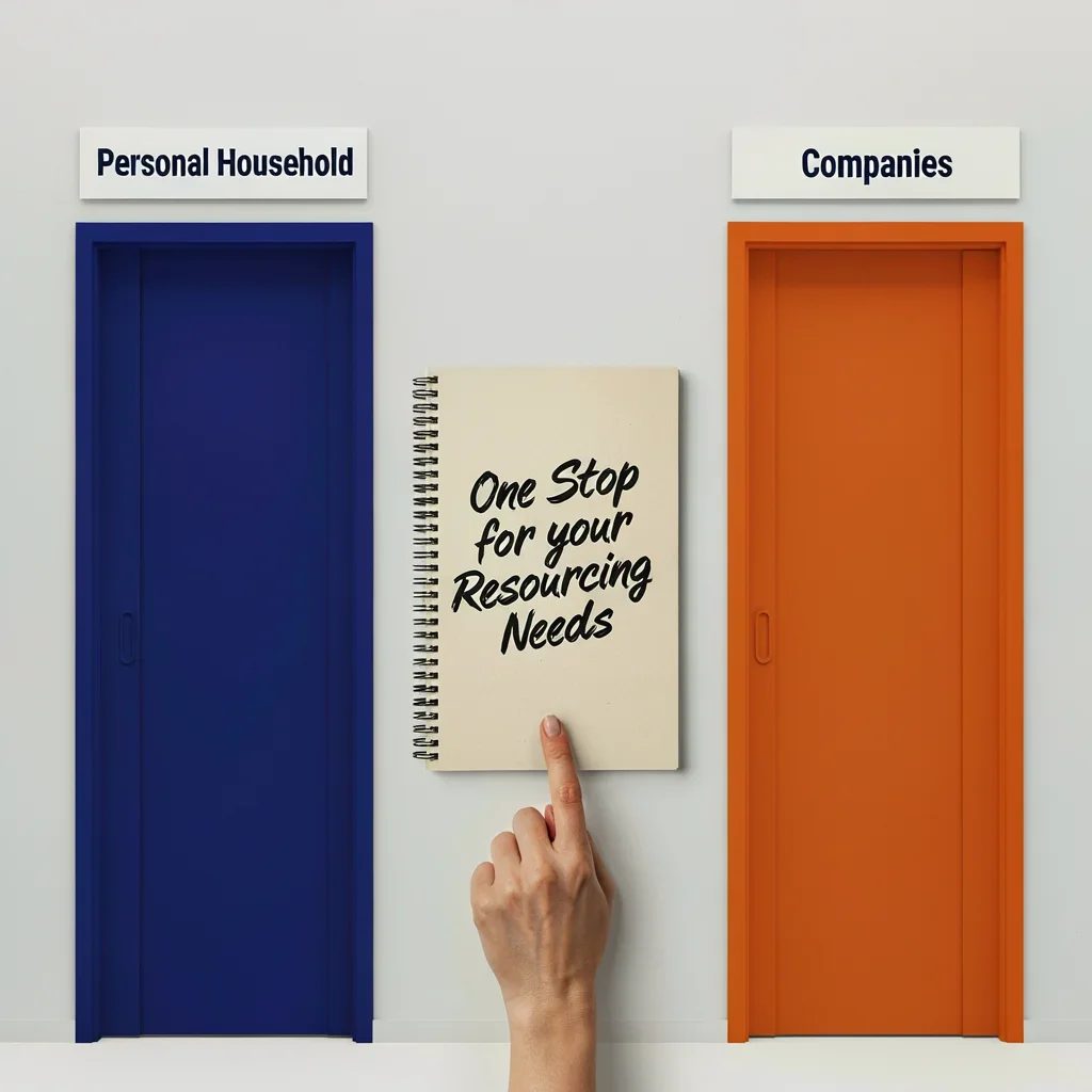 Two doors labelled Personal Household and Companies — one stop for your resourcing needs